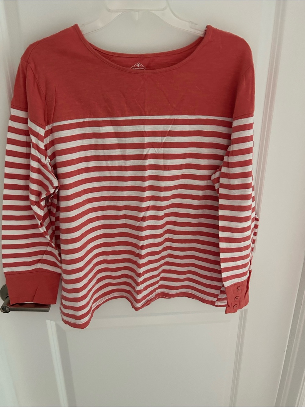 Womans Rust & White Striped Long-Sleeve Top - Lightweight Casual